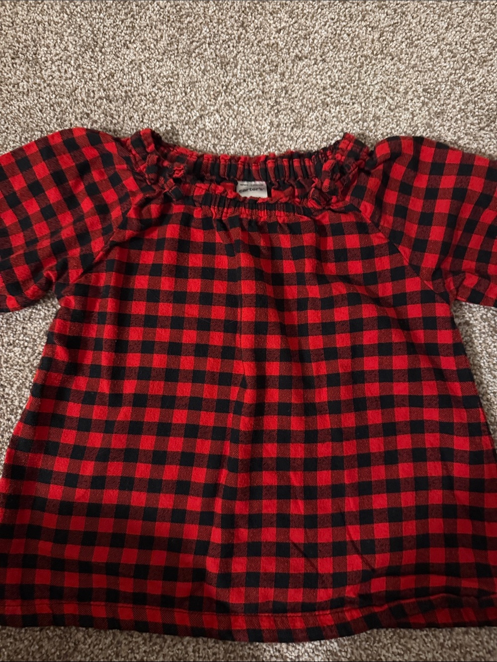 Carter's Red and Black Buffalo Plaid Girls' Peasant Top